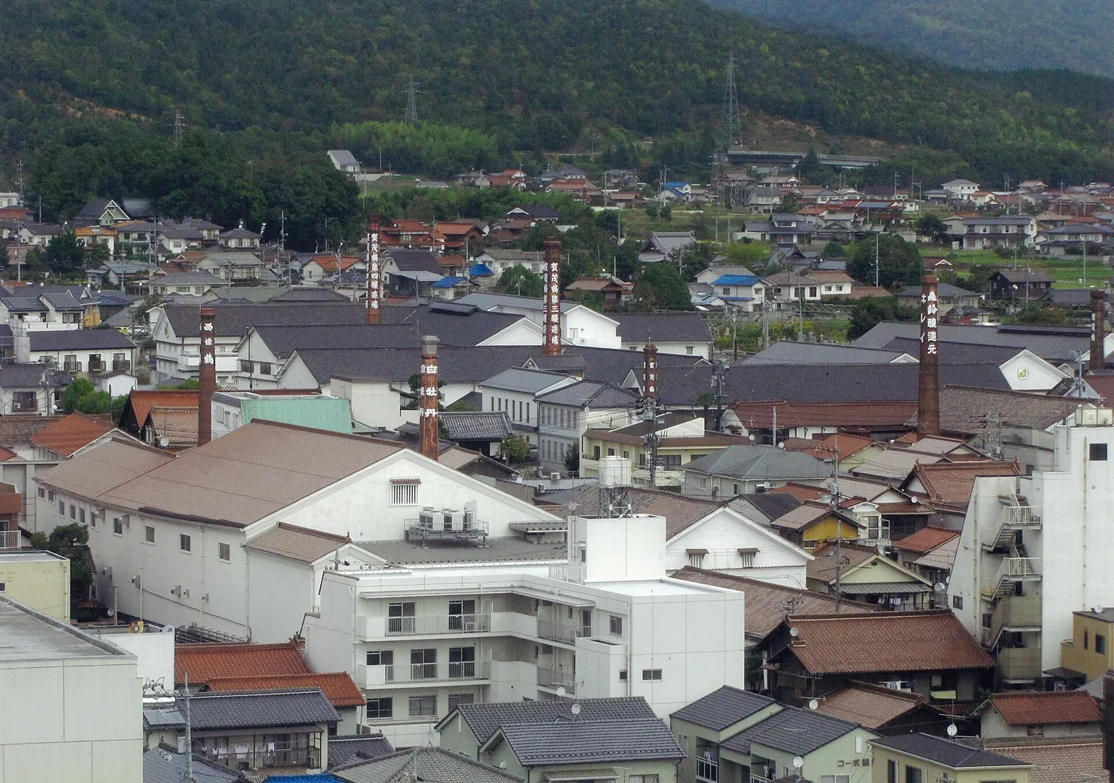 Brewery chimneys along Saijo’s sake brewery street, Higashihiroshima